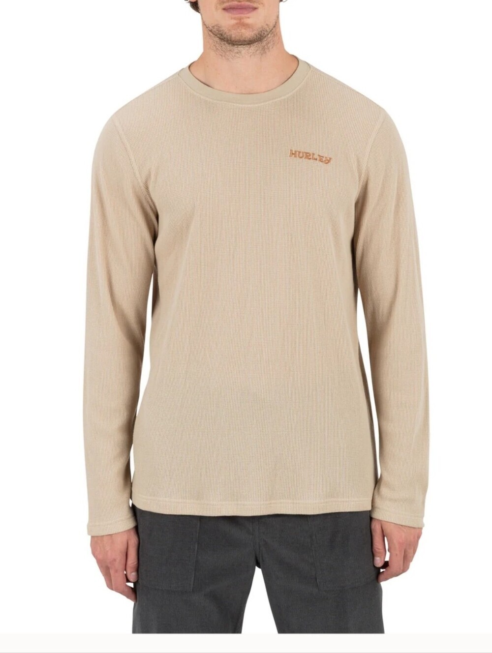 Hurley Naturals Islander Thermal Long Sleeve Shirt Hazelnut Beige Waffle Knit